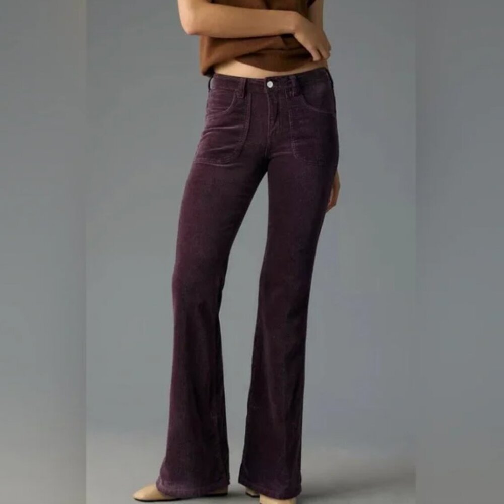 Pilcro Low Rise Icon Flare Corduroy Pants in Plum NWT